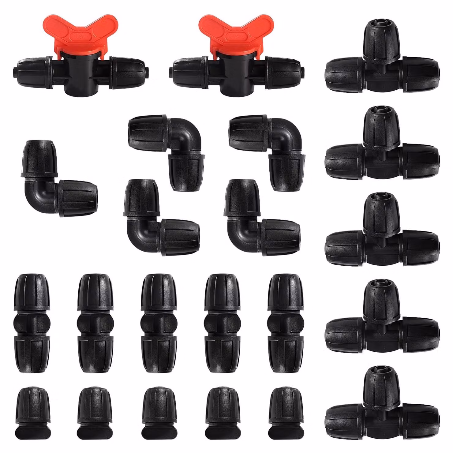Kit di accessori per irrigazione a goccia, 22 pezzi - Sistema di irrigazione a goccia universale - Raccordi/gomiti - Valvole di intercettazione - Materiali resistenti ai raggi ultravioletti - Sicuro e durevole - Irrigazione a goccia
