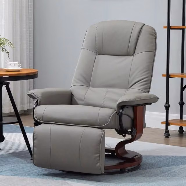 Poltrona relax girevole WISHDOR in similpelle grigia con poggiapiedi manuale e schienale reclinabile, L: 78 cm, P: 87 cm, H: 100 cm – 1