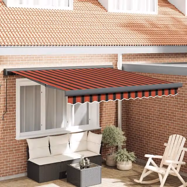 Tenda retrattile vidaxl con bracci pieghevoli in alluminio e tessuto in poliestere, colore arancione e marrone, L: 350 cm, P: 250 cm