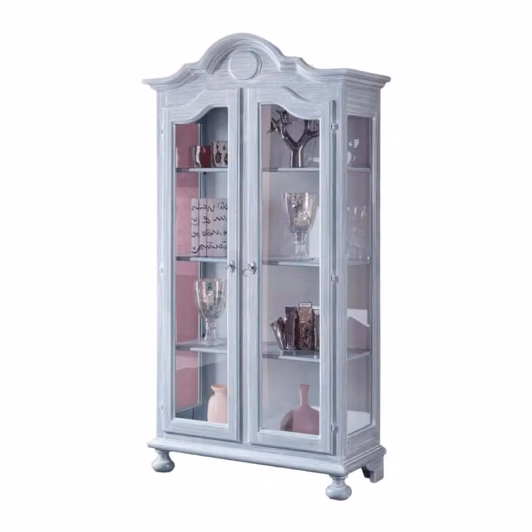 Vetrina a 2 porte in legno stile shabby chic azzurro Mobili 2G L: 103 cm, P: 45 cm, H: 197 cm