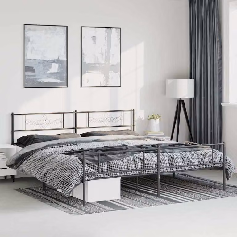 vidaXL Giroletto con Testiera e Pediera in Metallo Nero L: 198 cm, P: 207 cm, H: 90 cm