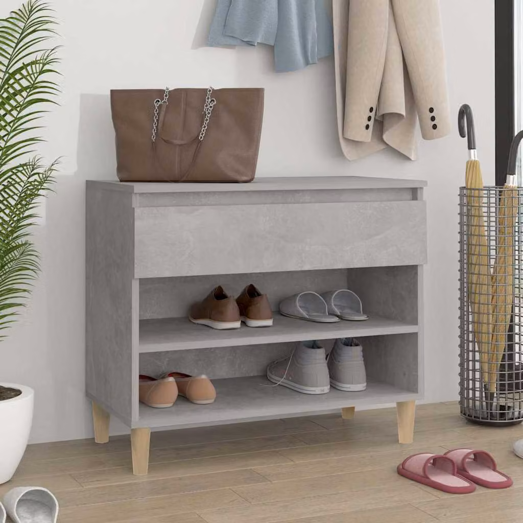 Scarpiera moderna vidaXL in legno grigio con ante a battente e ripiani, L 70 cm x P 36 cm x H 60 cm