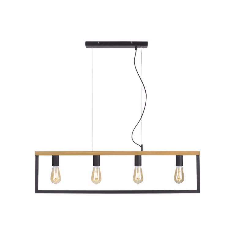 Lampada a sospensione JUST LIGHT LED PILON in mix di materiali con legno nero; adatta per sala da pranzo, soggiorno e cucina