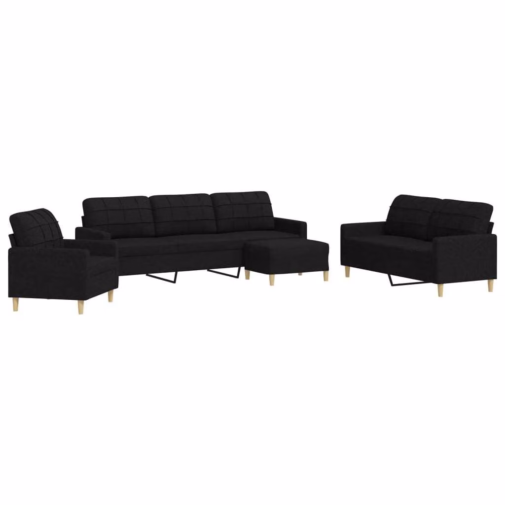Set di Divani 4 pz con Poggiapiedi Nero in Tessuto