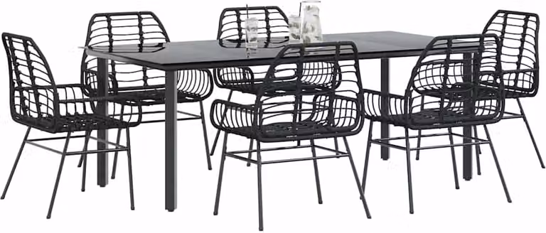 Maison Exclusive - Set Pranzo da Giardino 7 pz Nero Polyrattan Vetro