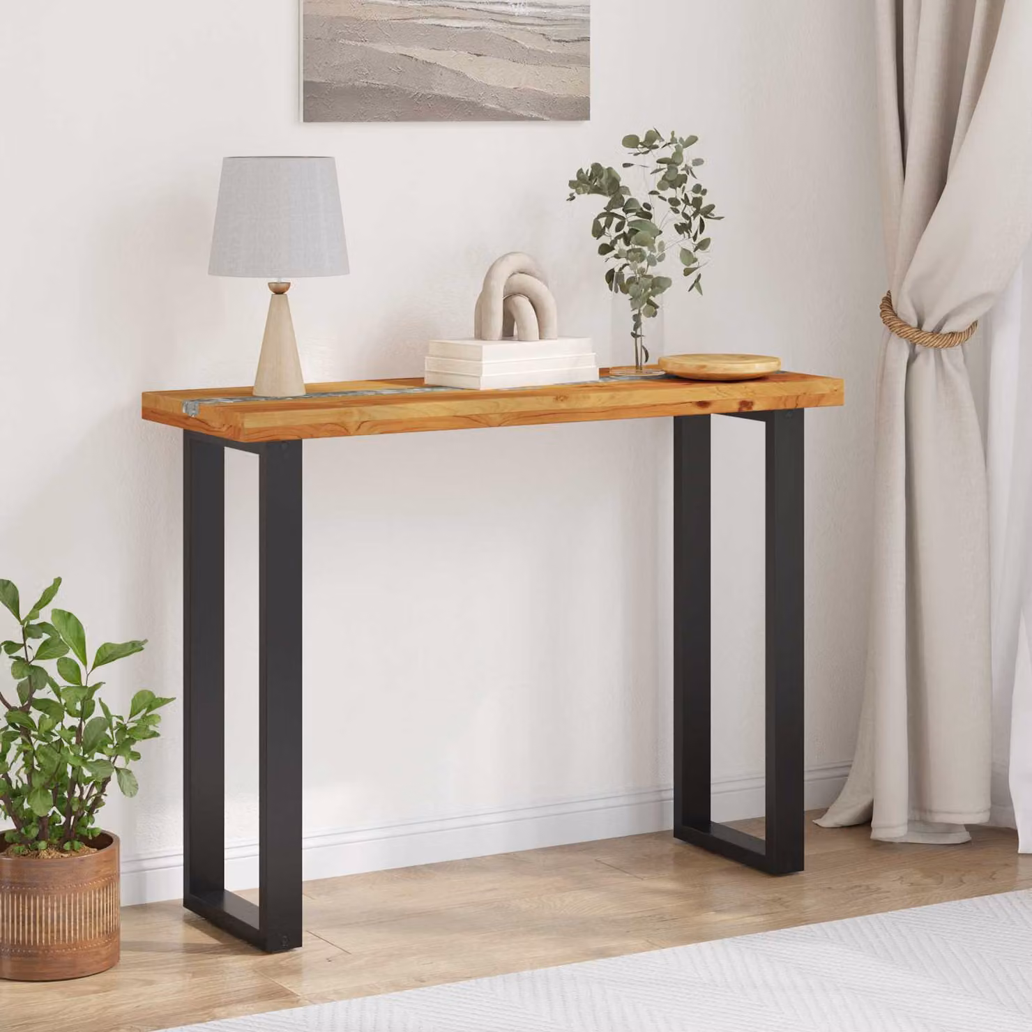 vidaXL Tavolo consolle moderno in legno di teak solido marrone L 100 cm x P 35 cm x H 75 cm