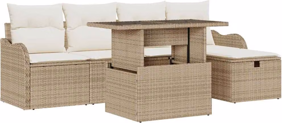 Set Divano da Giardino con cuscino 6 pcs Beige Poly Rattan