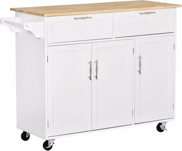 Carrello da cucina moderno GIORDANOSHOP in legno e MDF bianco con ruote L/P/H: 121 x 46 x 91 cm