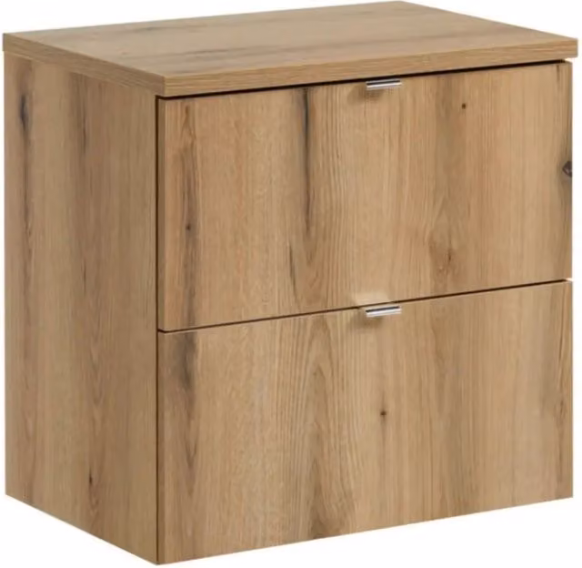 Set bagno sospeso VANO effetto rovere 60cm: mobile sotto lavabo con cassetti + piano per lavabo