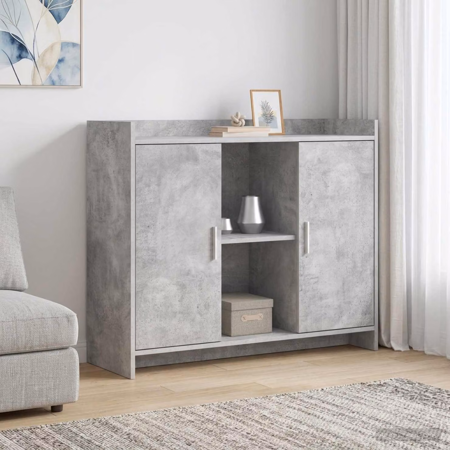 Credenza minimalista vidaXL in MDF e metallo, Grigio opaco, L: 98,5 cm, P: 33 cm, H: 80 cm