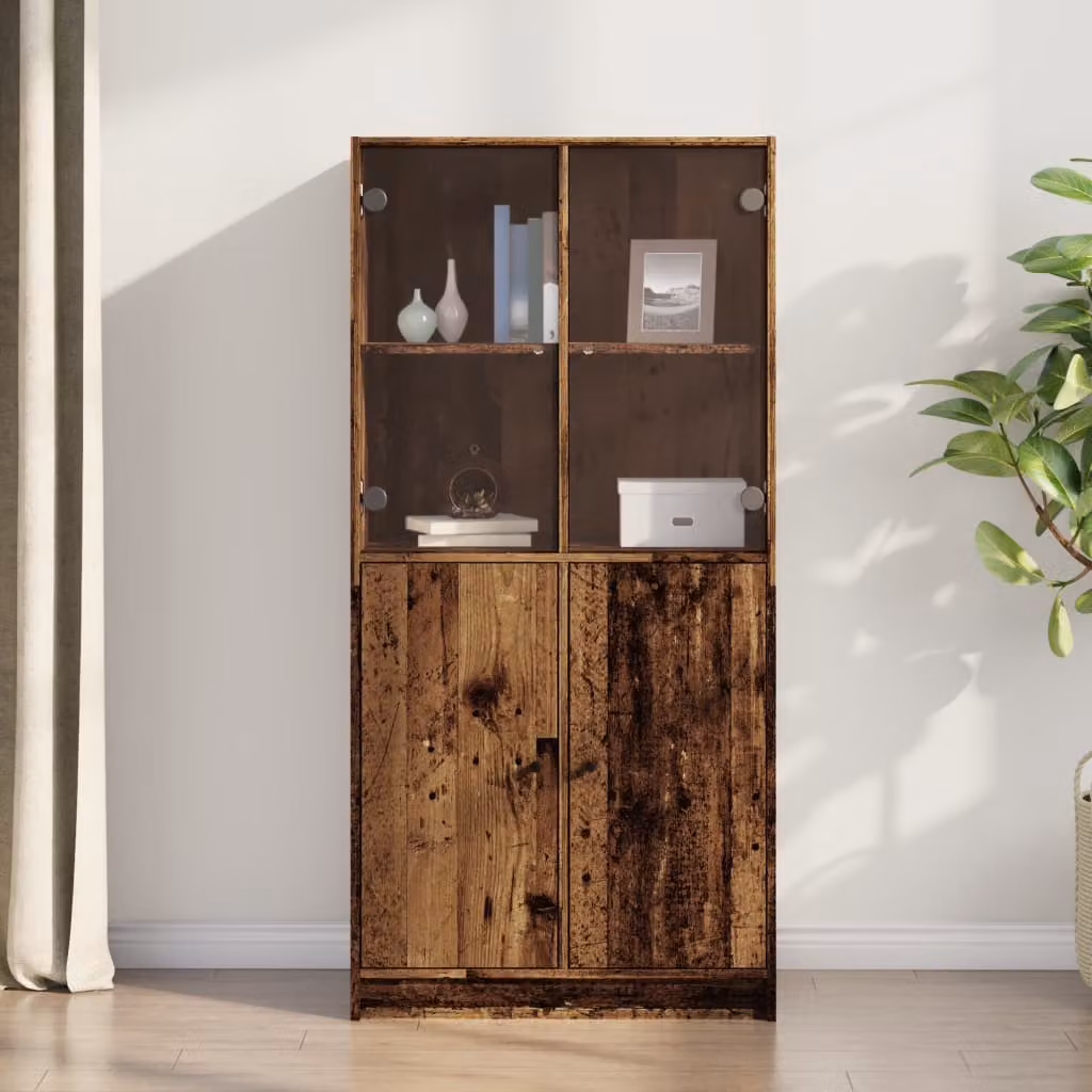 vidaXL Credenza Moderna con Ante in Vetro e Ripiani Interni in Legno Marrone L: 68 cm, P: 37 cm, H: 142 cm