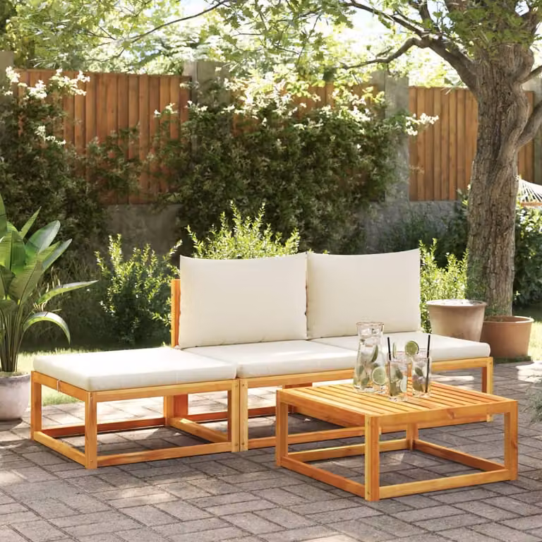 Set di divani da giardino vidaXL 4 pezzi in legno di acacia con cuscini beige e corda per esterno in stile moderno