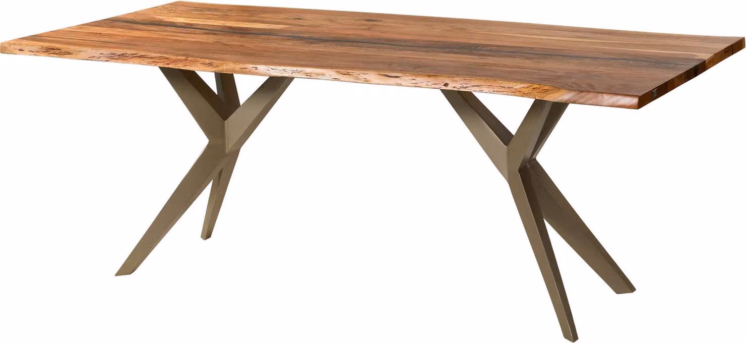 MASSIVMOEBEL24 | Tavolo da pranzo in legno di acacia e resina epossidica nera 180x90x76 laccato natur / gambe a stella antracite matt EPOXY