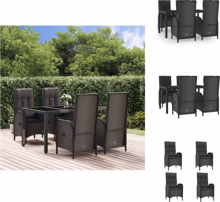 vidaXL Set da pranzo da giardino 5 pezzi con cuscini in poly rattan nero - Set di mobili da giardino