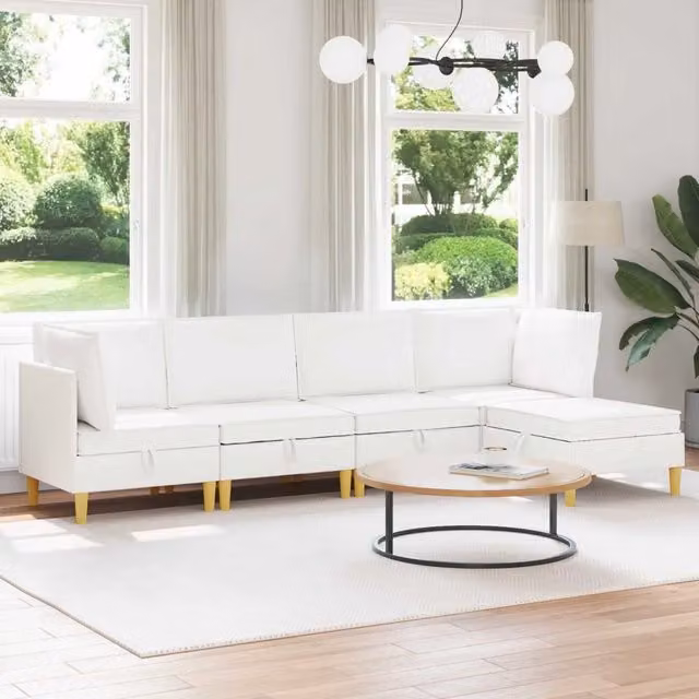 Set di divani modulari con spazio di archiviazione 5 pz Bianco 3413721