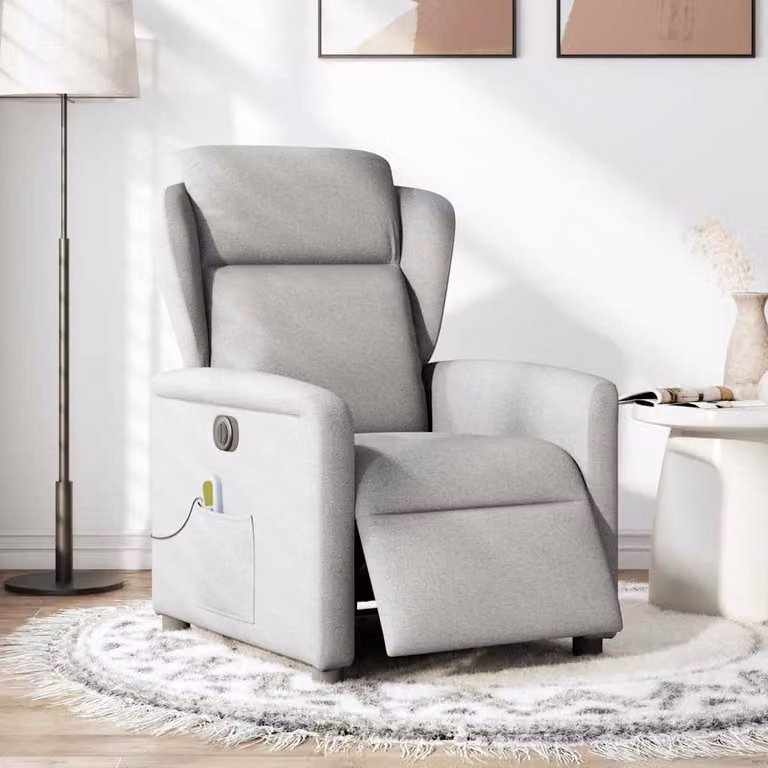 vidaXL Poltrona Reclinabile Massaggio Elettrica Grigio Nuvola Tessuto