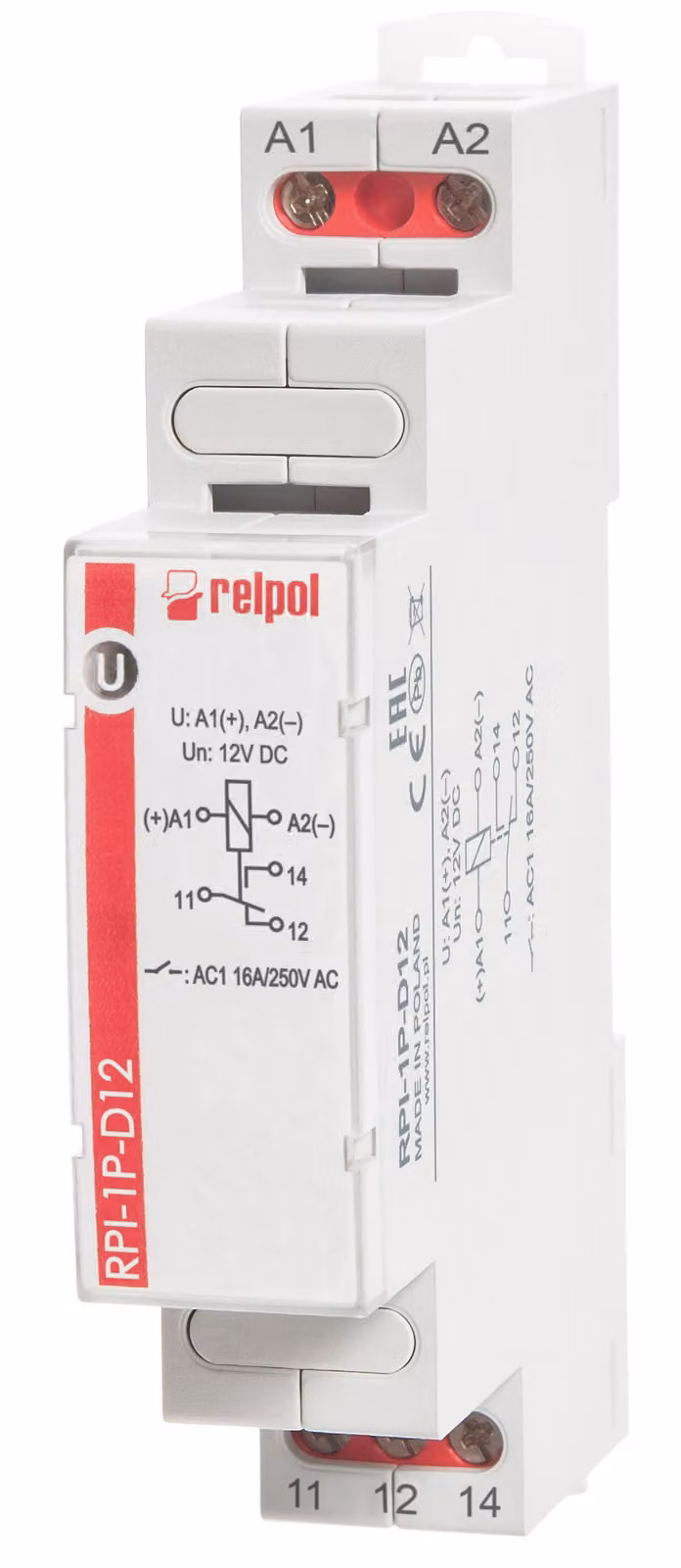 Relè elettromagnetico 1P 16A 12V DC AgSnO2 RPI-1P-D12 863355