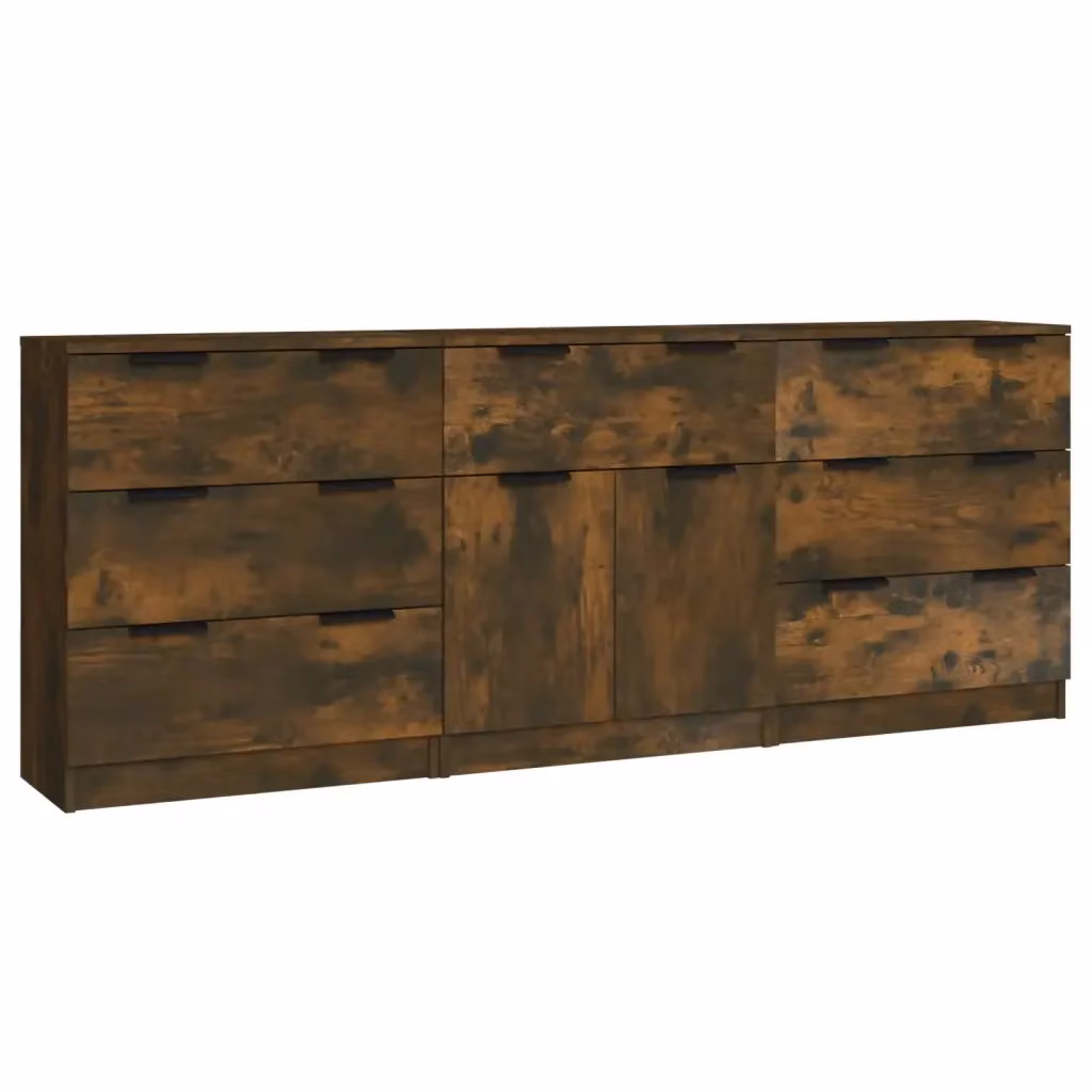 Set di 3 credenze vidaXL in legno multistrato e MDF, colore rovere fumo, design minimalista per la tua sala da pranzo – 2