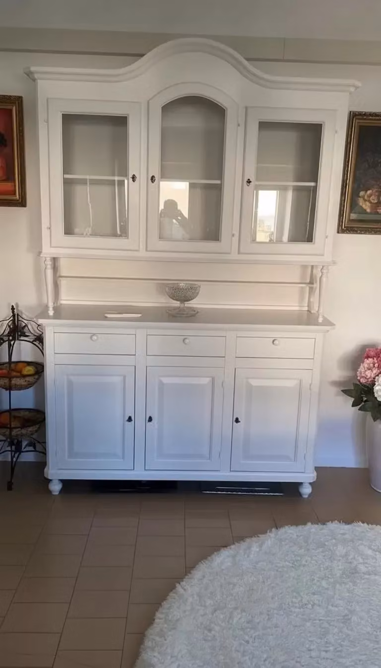 Cristalliera Shabby Chic Mobili 2G in Legno Bianco con Ante in Vetro L: 150 cm, P: 43 cm, H: 215 cm – 2
