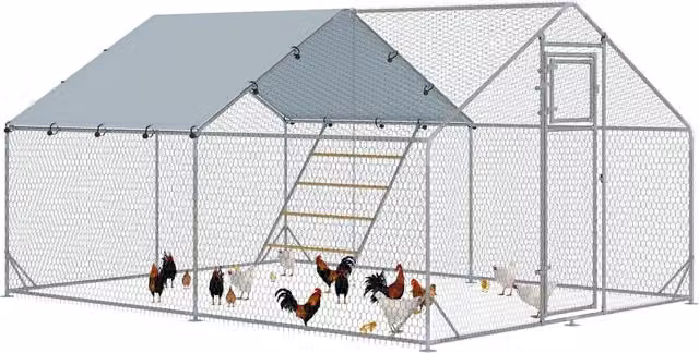 Recinto per Galline Giordanoshop Argento con Tetto Impermeabile, Mangiatoia e Posatoio, L 300 x P 400 x H 195 cm