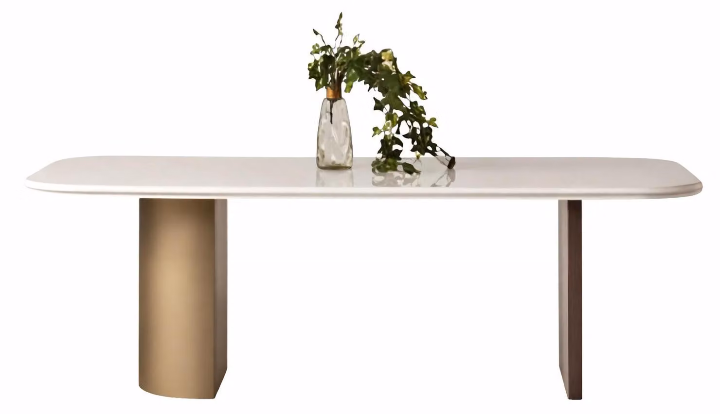 Tavolo da pranzo moderno con dettagli in metallo e piano rettangolare