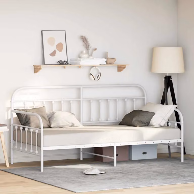 Struttura per letto di giorno moderna vidaXL in metallo bianco L 200 cm x P 100 cm x H 104,5 cm
