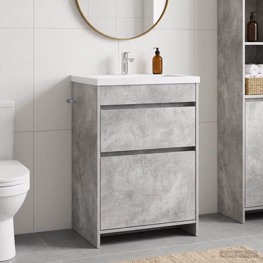 Mobiletto da bagno moderno vidaXL con ante e cassetti, Grigio, L: 81,0 cm, P: 37,5 cm, H: 56,0 cm