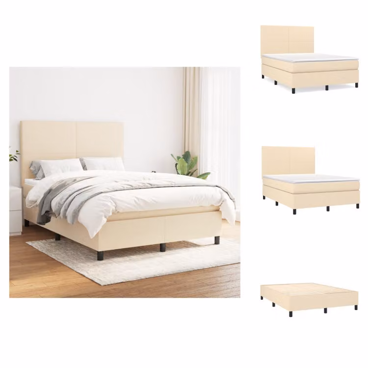 vidaXL Letto a molle con materasso crema 140x200 cm in tessuto - Letti e strutture letto