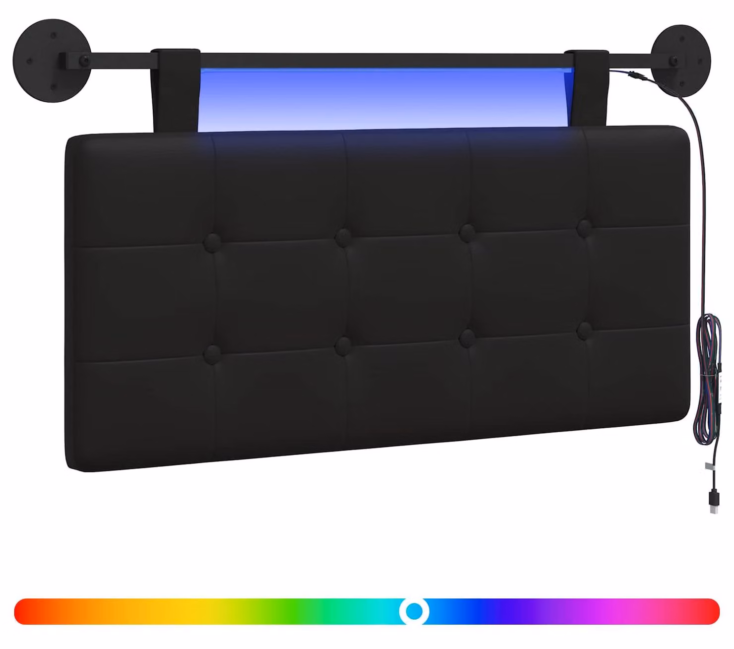 Testiera sospesa Con luce LED Nero Pelle finta