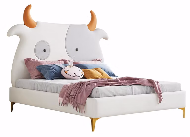 Letto per bambini bianco, in pelle di mucca, adatto a bambini di entrambi i sessi. Arredamento per bambini