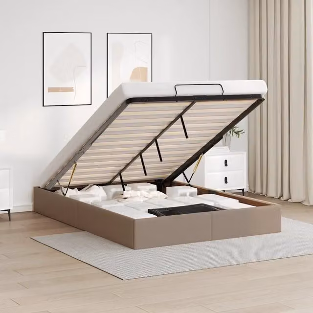 Struttura Letto con Contenitore a Sollevamento vidaXL in Similpelle Beige L 140 x P 190 cm – 1