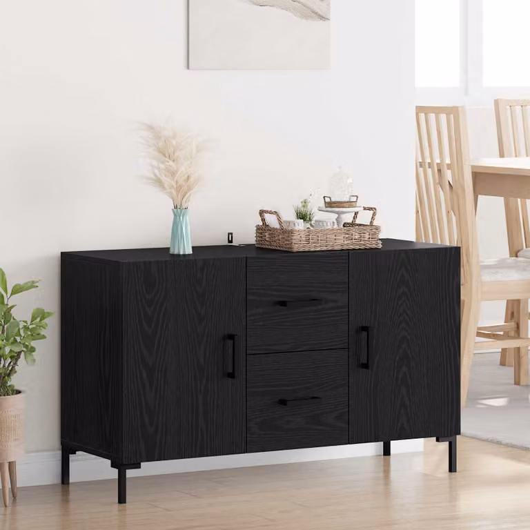 Credenza moderna vidaXL in legno ingegnerizzato e metallo, colore nero, L 100 x P 36 x H 60 cm