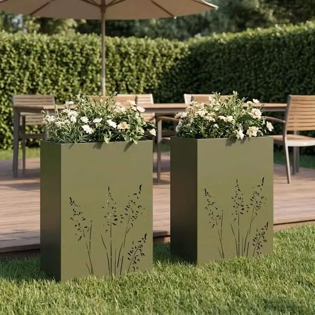 Vaso da giardino 2 pz Verde Oliva 50 x 30 x 75 cm 8005785