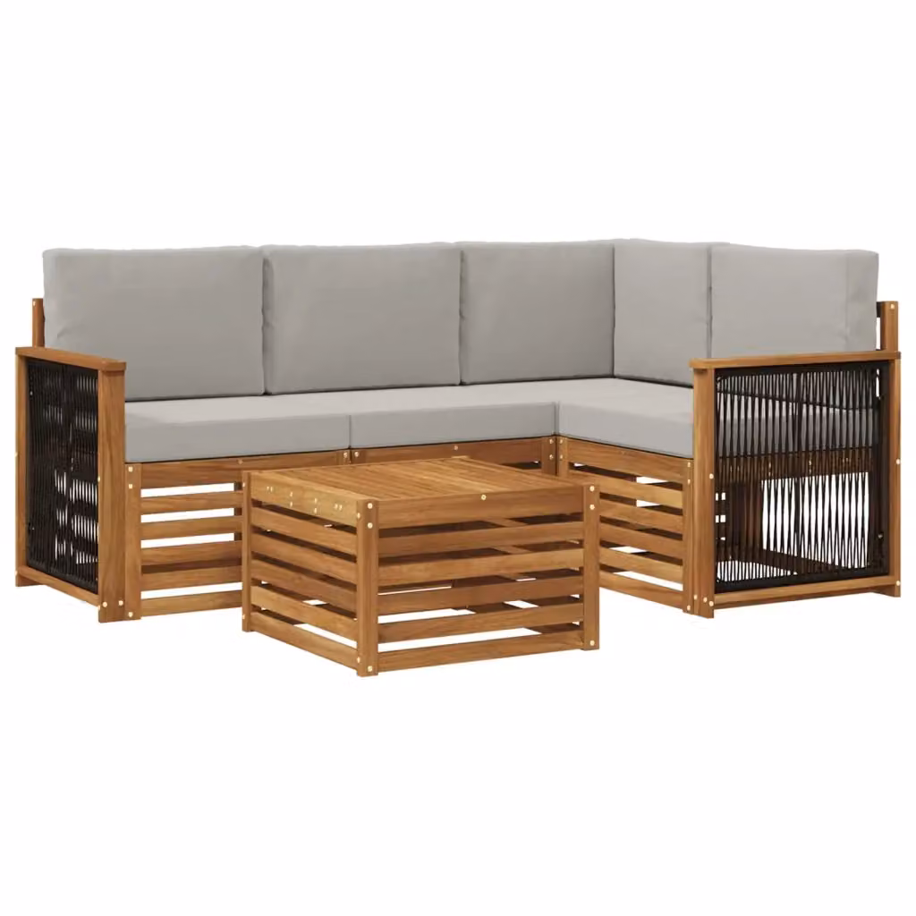 Set di divani da esterno a L con tavolino vidaXL in legno di acacia, colore marrone e grigio chiaro – 2