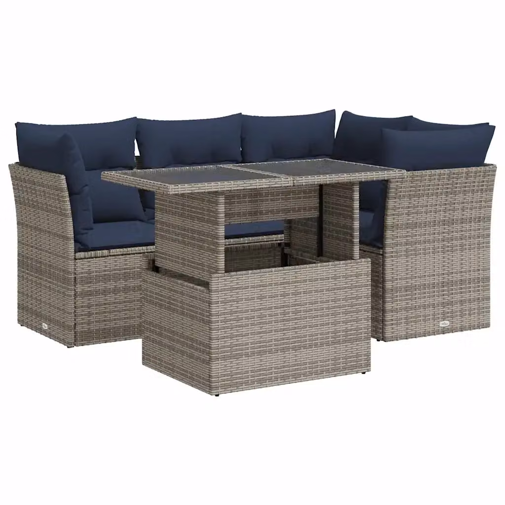 Set Divano da Giardino a L con Polyrattan e Cuscini vidaXL, Grigio e Blu – 2