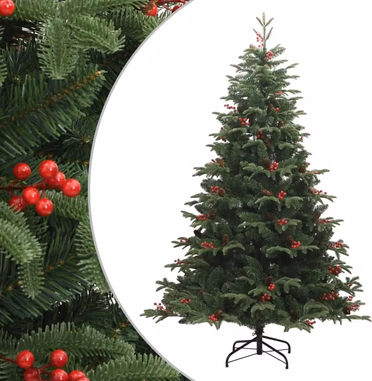 Maison Exclusive - Albero di Natale artificiale pieghevole, con decorazioni a forma di pigne e bacche, altezza 180 cm