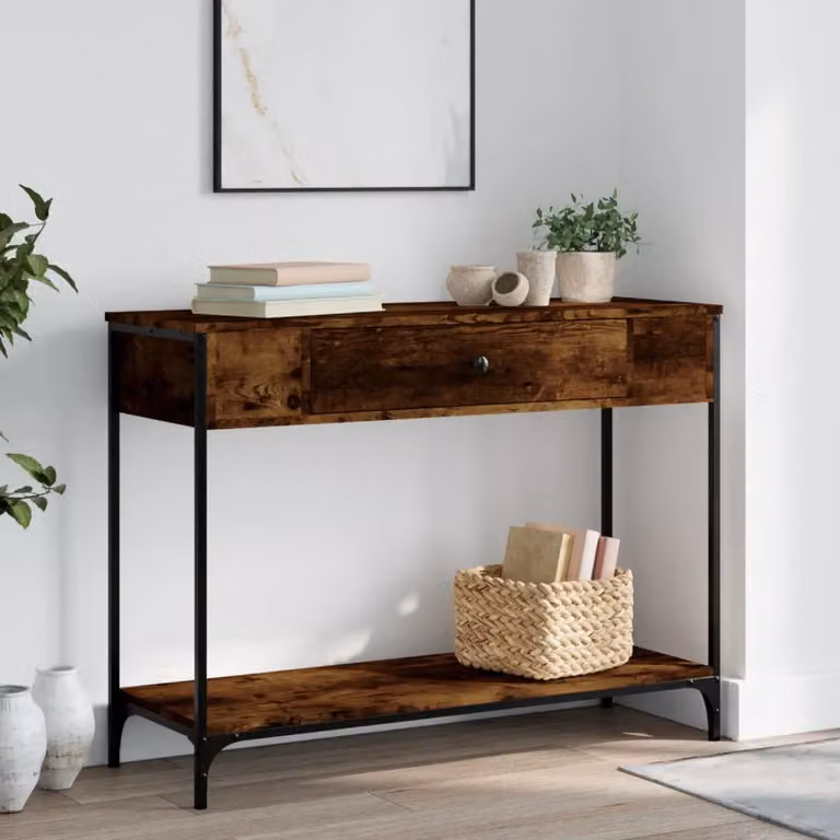 vidaXL Tavolino Consolle in Legno Rovere Fumo, L 100 x P 34,5 x H 75 cm