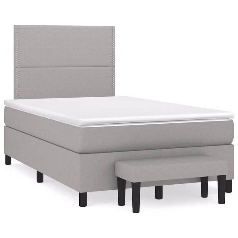 vidaXL Giroletto a Molle con Materasso Ibrido in Tessuto Grigio e Bianco L/P: 120 x 200 cm