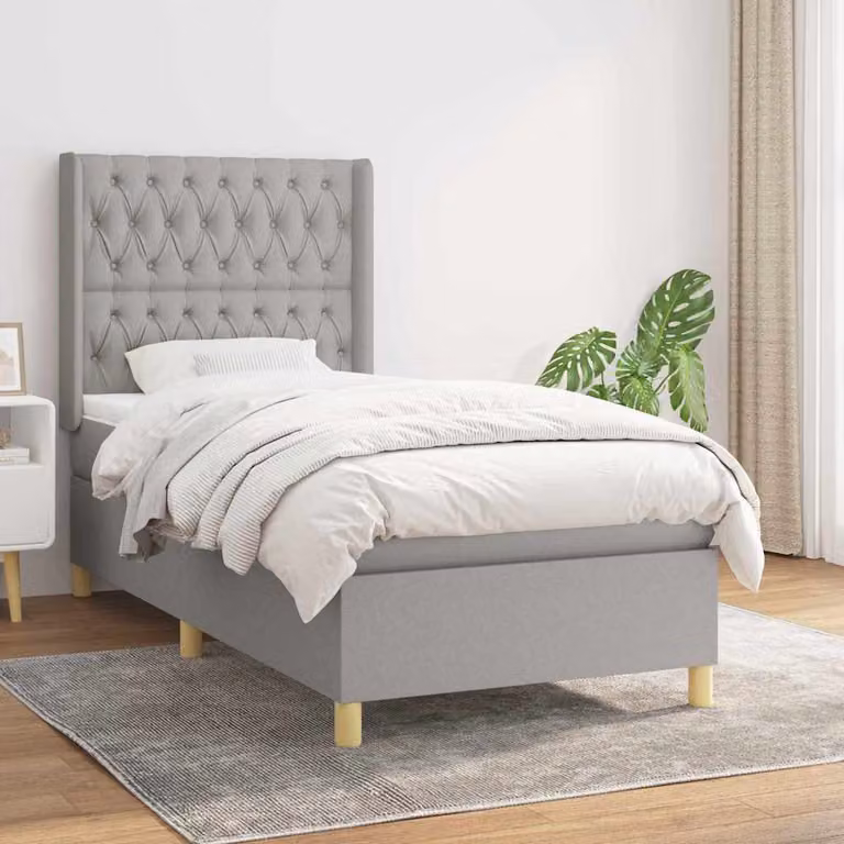 vidaXL Giroletto a Molle Ibrido con Materasso in Tessuto Grigio e Bianco, L/P/H: 90 x 190 cm