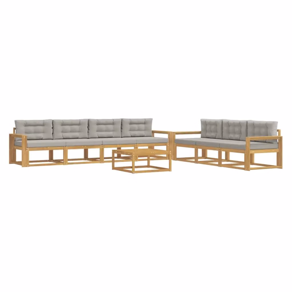 Set di divani da esterno a forma di U con tavolino vidaXL in legno di acacia, 7 pezzi, Bianco e Grigio – 2