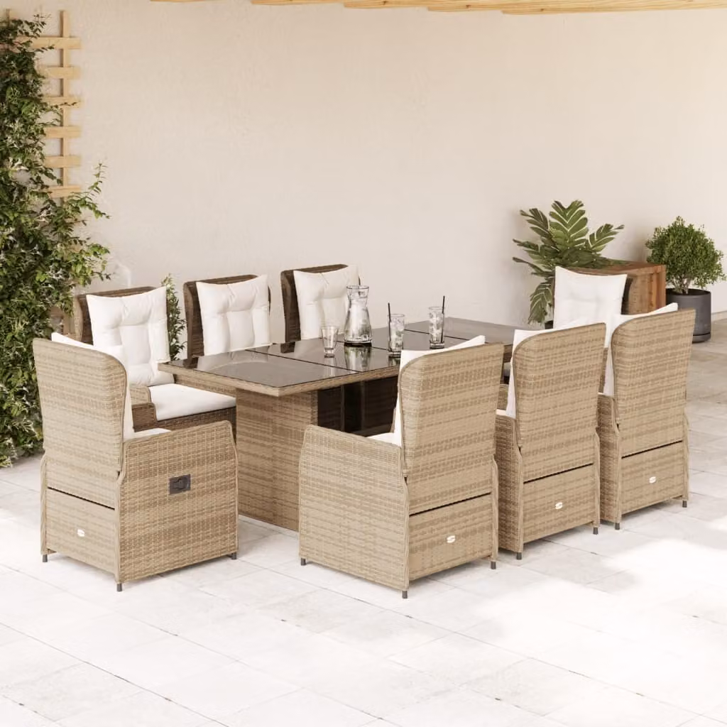 Maison Exclusive - Set da pranzo da giardino 9 pezzi con cuscini in polyrattan beige