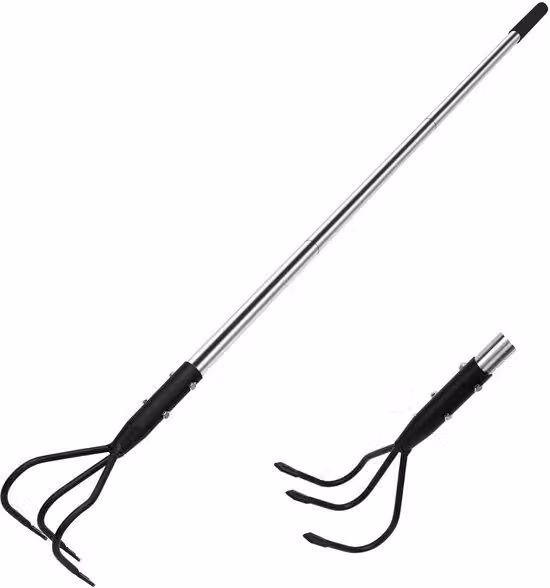 Unyqoos® Coltivatore manuale regolabile, 75–145 cm – Testa Acciaio al carbonio, manico in acciaio inossidabile, impugnatura ergonomica antiscivolo, 3 punte, ideale per lavori di giardinaggio