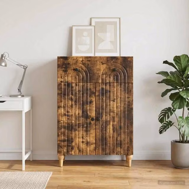Credenza moderna vidaXL in legno e metallo color marrone L: 66 cm, P: 34,5 cm, H: 90 cm – 1