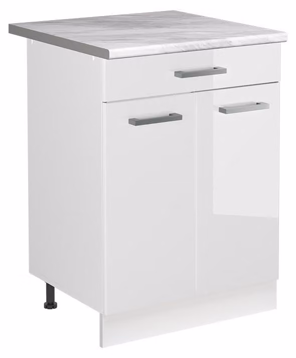 Mobile lavello cucina Vicco R-Line Bianco lucido/Bianco 60 cm piano di lavoro Marmo, Model 73034