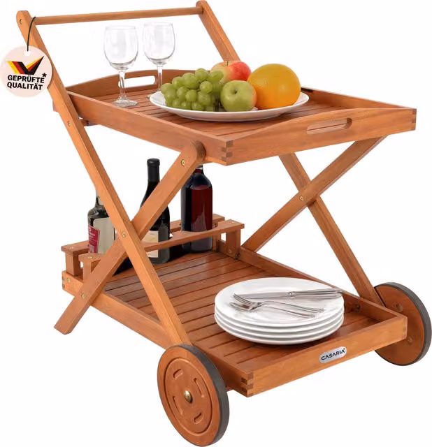 Carrello Casaria® in legno di acacia marrone con ruote L: 82 cm, P: 60 cm, H: 90 cm – 1