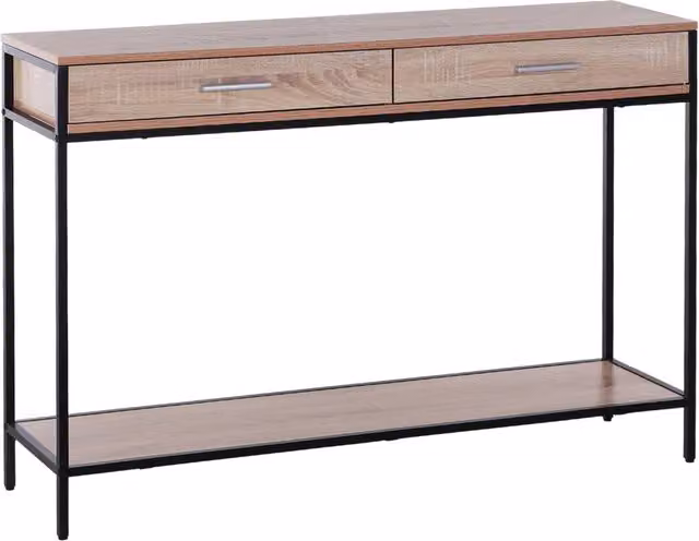 Consolle da ingresso Xylo con cassetti in rovere e struttura in acciaio nero L 120 cm x P 30 cm x H 81,5 cm