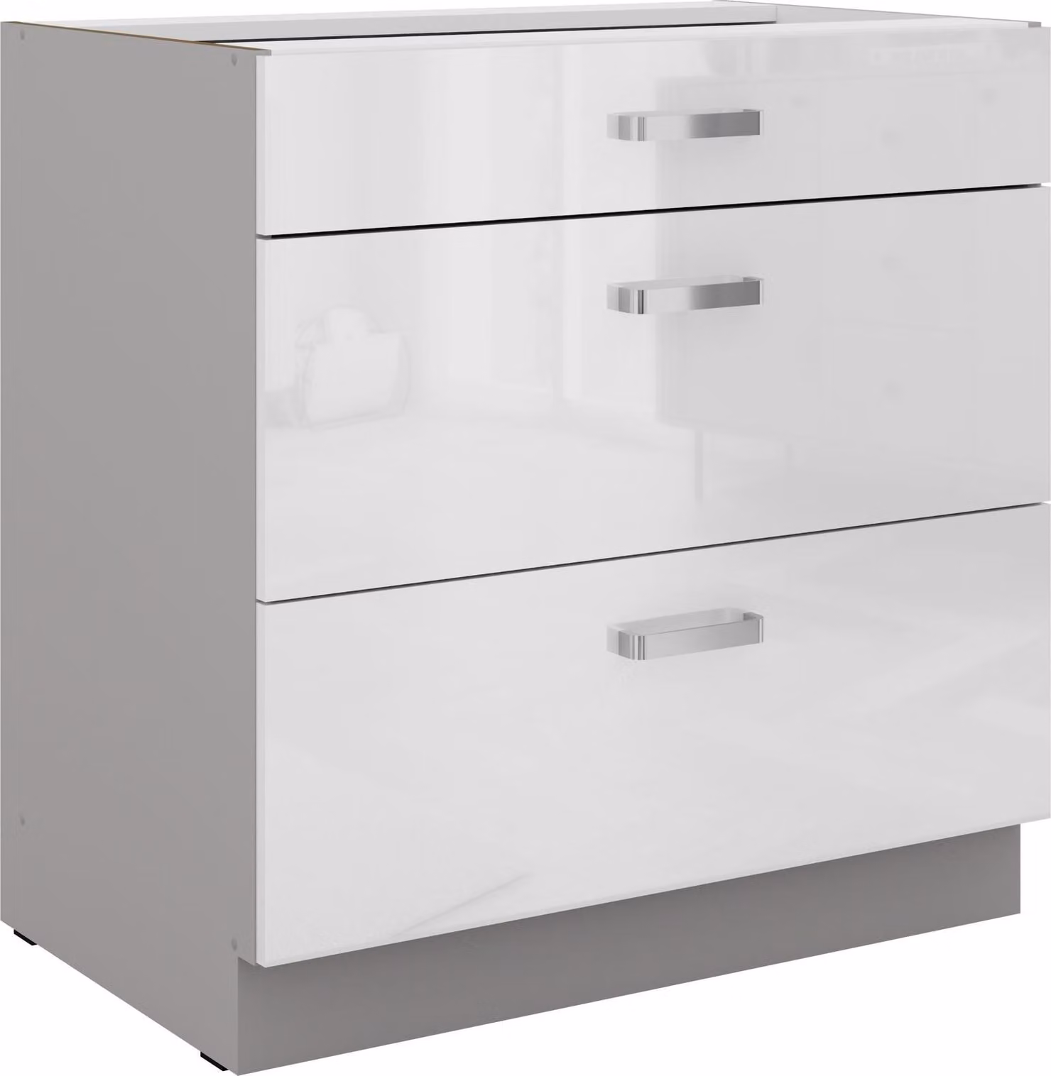 Base cucina 80 Bianca Bianco lucido + guida soft-close grigia a estrazione totale