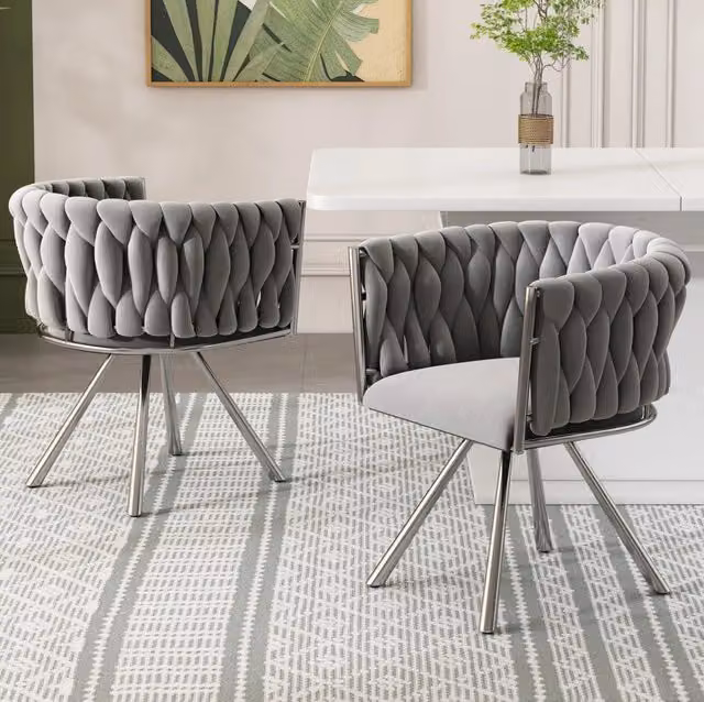 Set di 2 sedie da pranzo ULEVR girevoli a 360¡ã in velluto grigio con gambe in metallo argento
