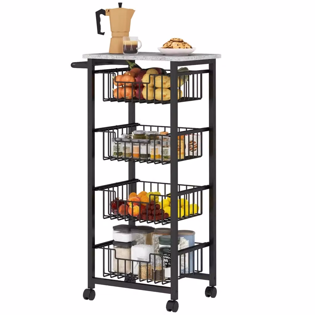Carrello per verdure da cucina Xylo con 4 cestini scorrevoli in acciaio e metallo, Grigio Chiaro, L: 49,5 cm, P: 31,0 cm, H: 91,0 cm – 2