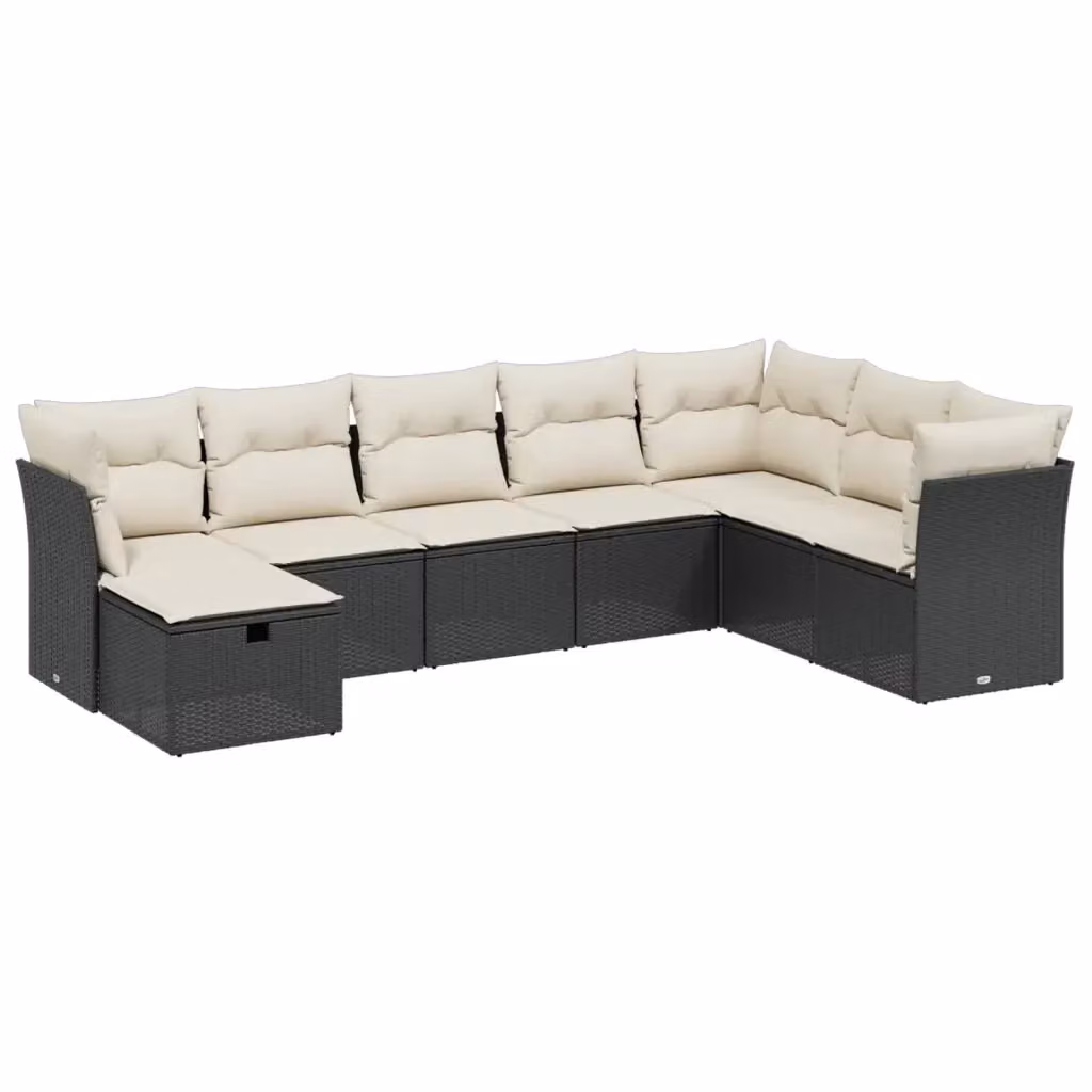 Set di Divani da Giardino vidaXL a Forma di L con Cuscini, 8 Pezzi, Nero e Bianco in Polyrattan e Acciaio Verniciato a Polvere – 2